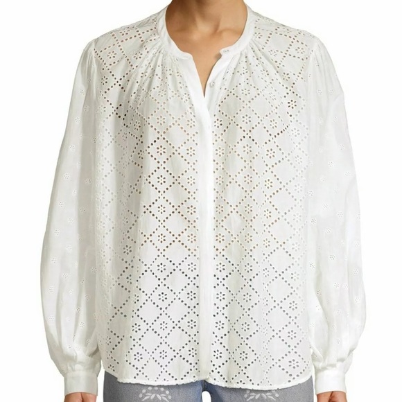 Joie Tops - Joie | Janah B White Cotton Silk Eyelet Shirt